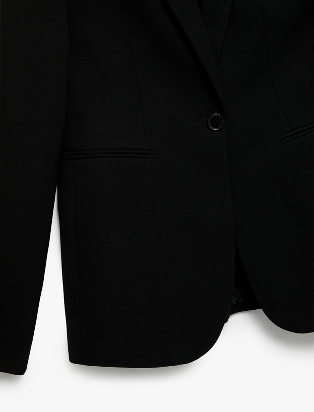 Krep Kumaş Astarlı Düğmeli Uzun Kollu Kruvaze Blazer Ceket_4