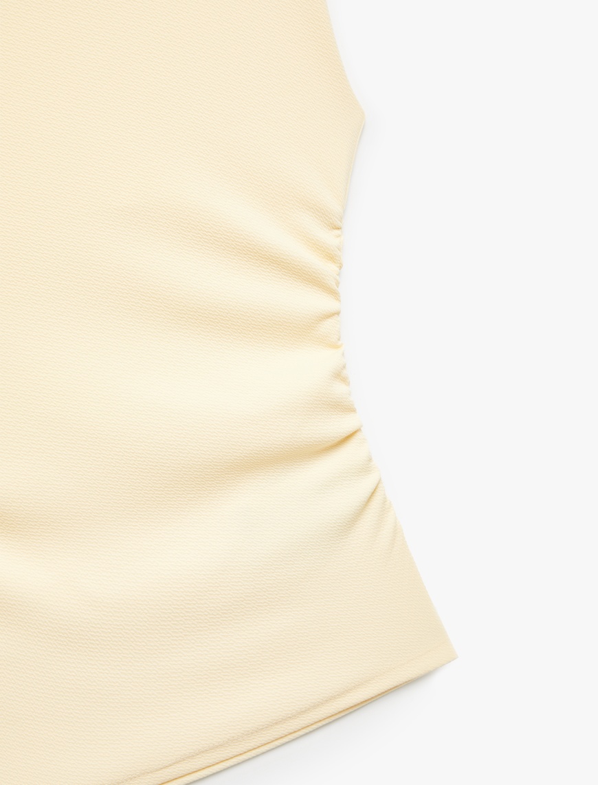   Asimetrik Yaka Slim Fit Kolsuz Drapeli Bluz