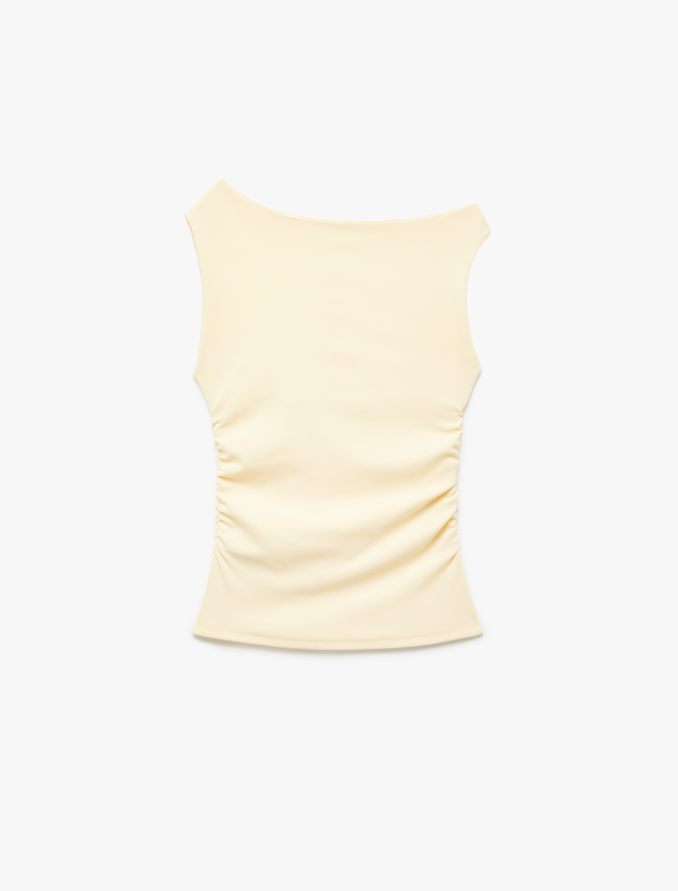   Asimetrik Yaka Slim Fit Kolsuz Drapeli Bluz