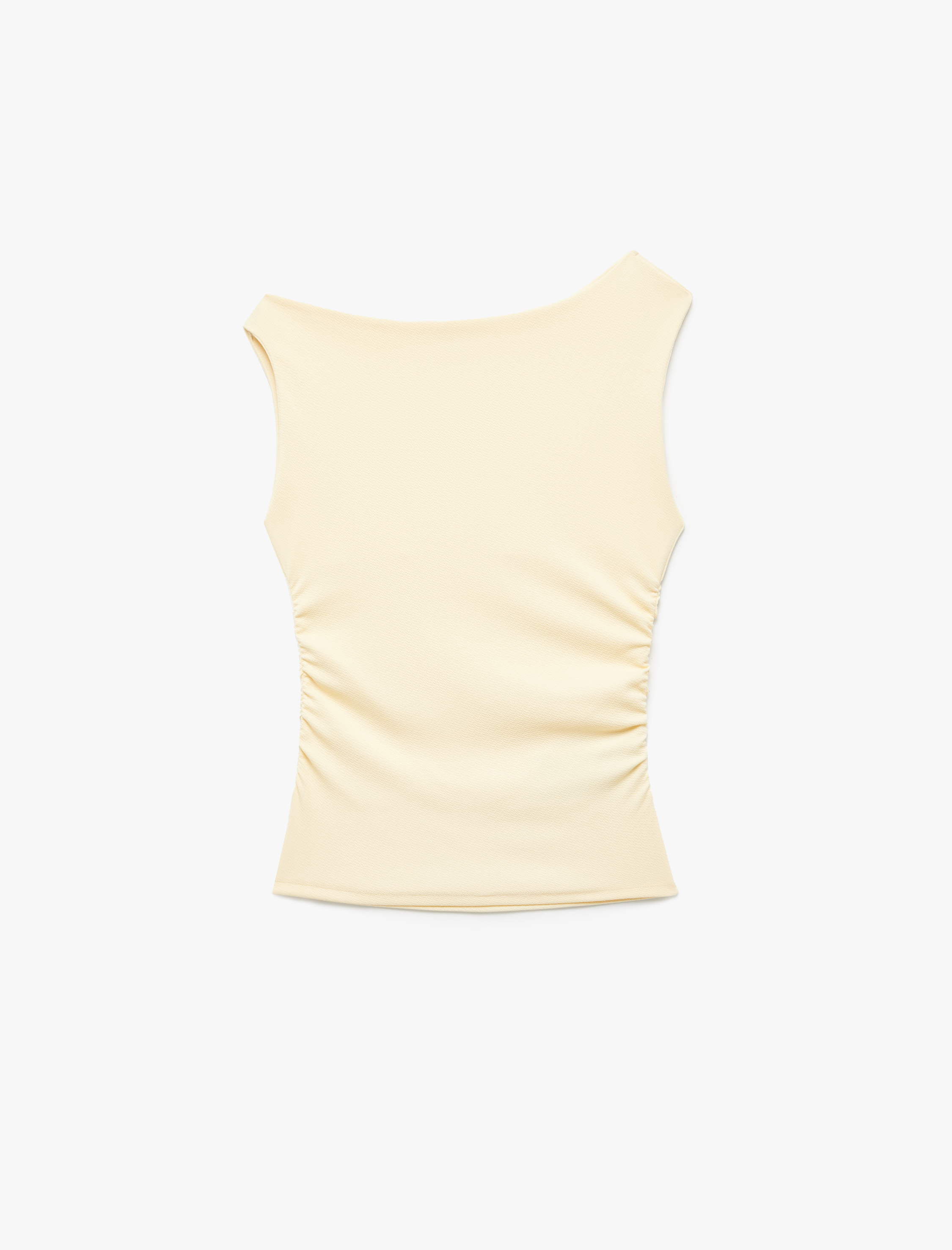   Asimetrik Yaka Slim Fit Kolsuz Drapeli Bluz