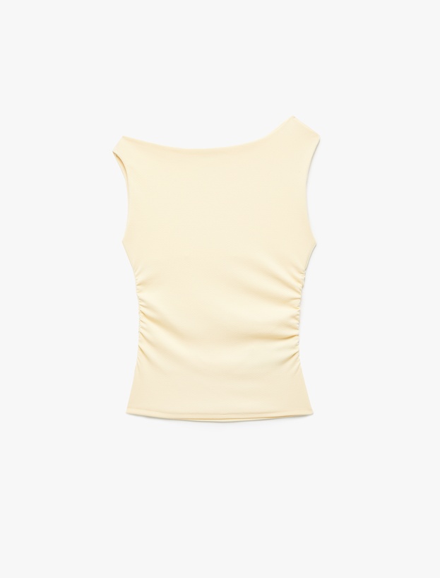 Asimetrik Yaka Slim Fit Kolsuz Drapeli Bluz_2