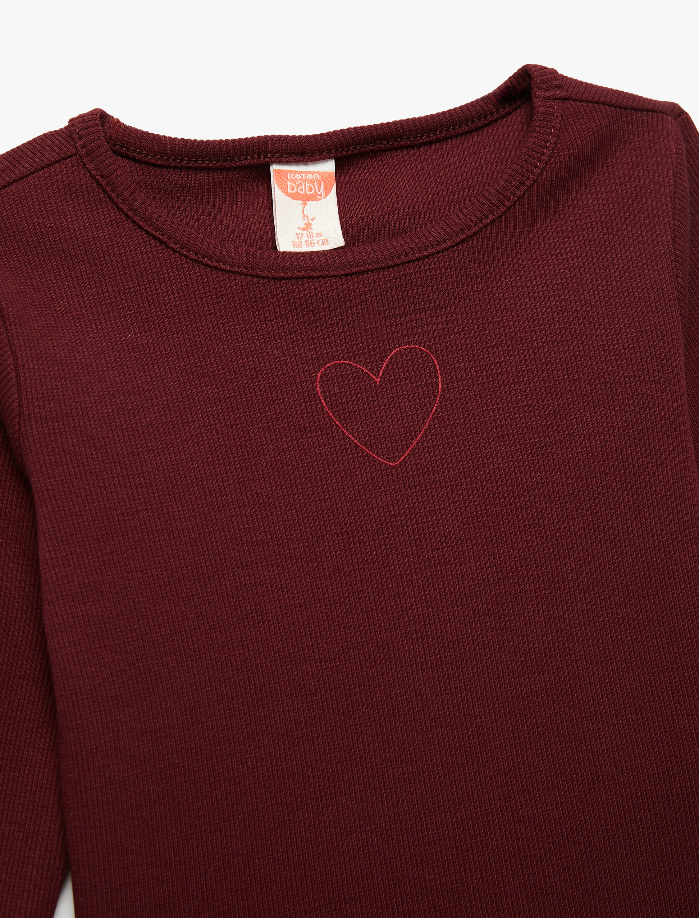  Kız Bebek Pamuklu Uzun Kollu Kaşkorse Kalp İşlemeli Bisiklet Yaka Tişört