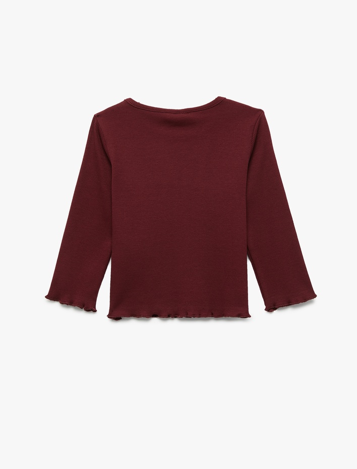 Kız Bebek Pamuklu Uzun Kollu Kaşkorse Kalp İşlemeli Bisiklet Yaka Tişört