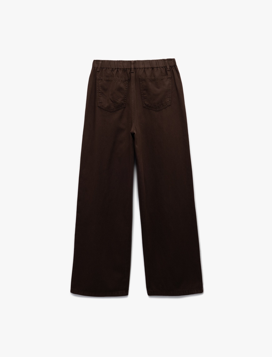   Beli Bağcıklı Pamuklu Düz Paça Cepli Pantolon - Loose Straight Fit Jeans