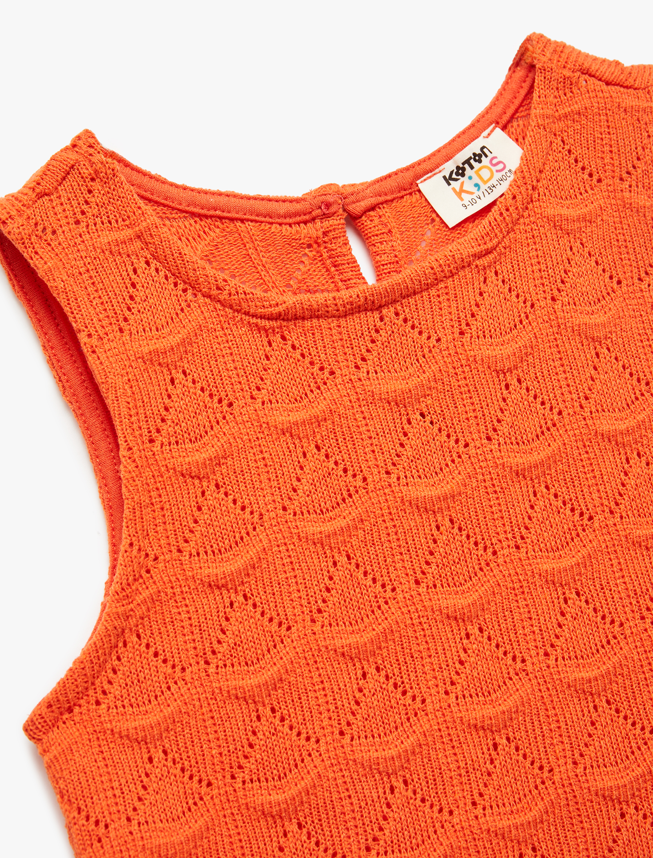  Kız Çocuk Bisiklet Yaka Kolsuz Slim Fit Kroşe Crop Atlet