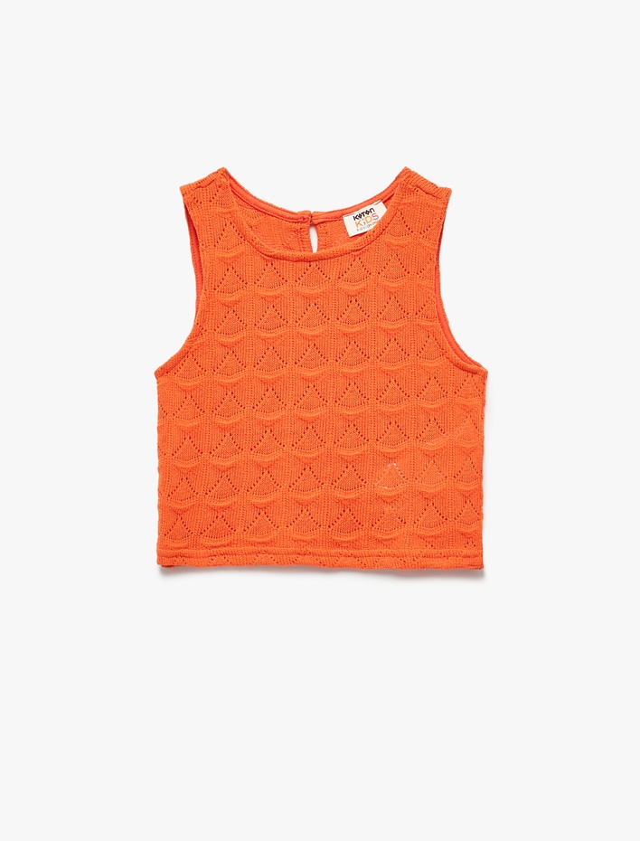 Kız Çocuk Bisiklet Yaka Kolsuz Slim Fit Kroşe Crop Atlet