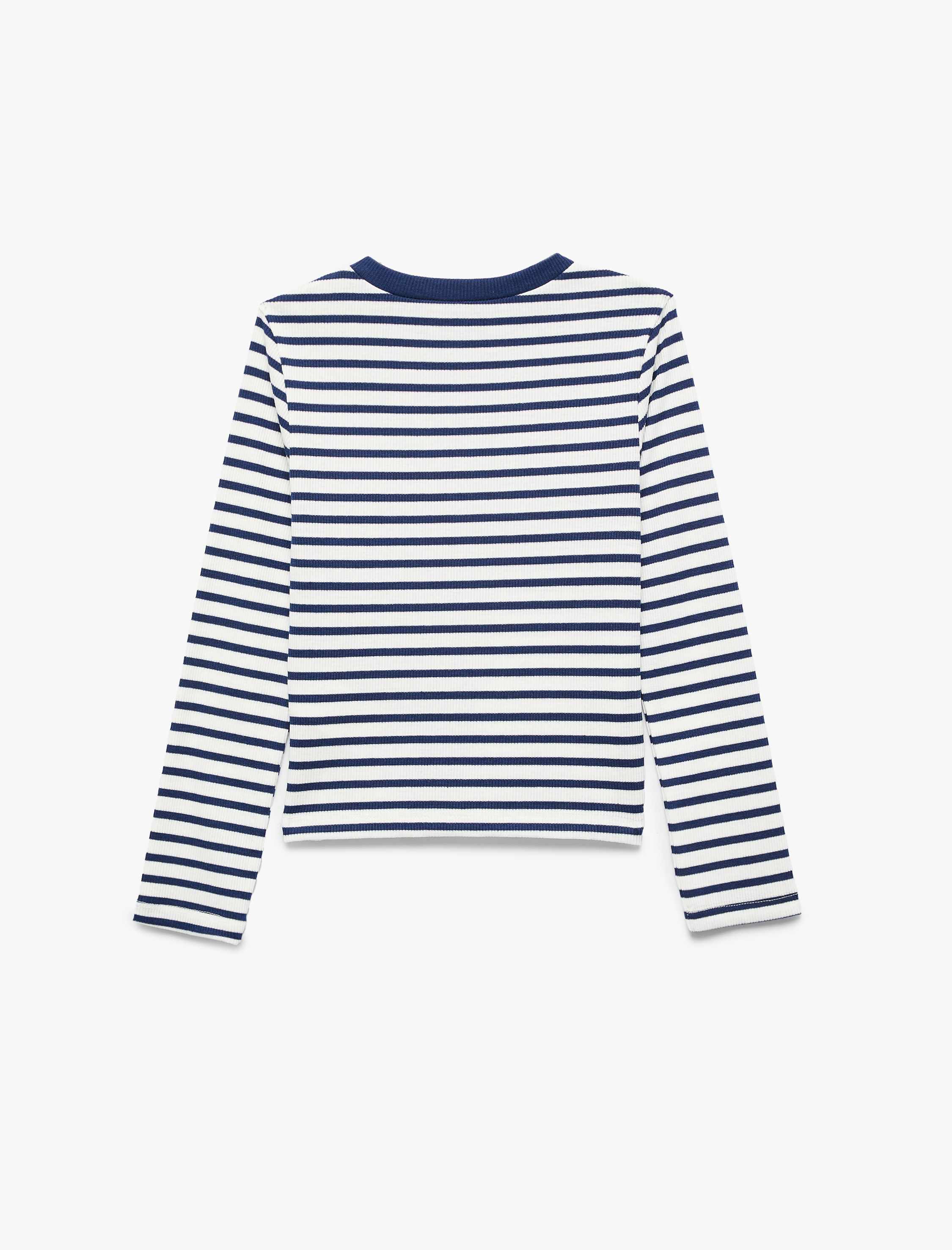  Kız Çocuk Çizgili Ayıcık Baskılı Uzun Kollu Bisiklet Yaka Tişört