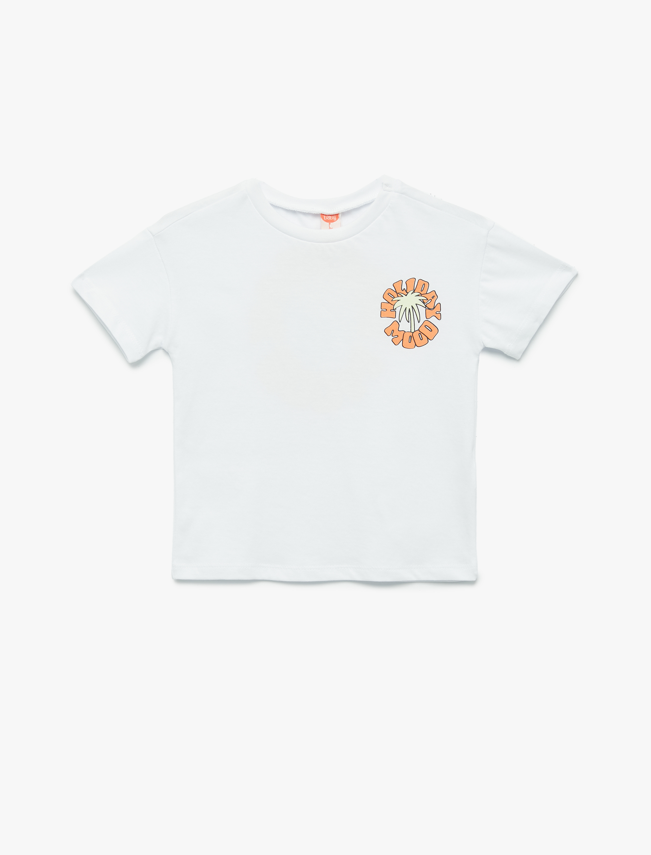  Erkek Bebek Arkası Baskılı Bisiklet Yaka Kısa Kollu Pamuklu Fitilli Tişört