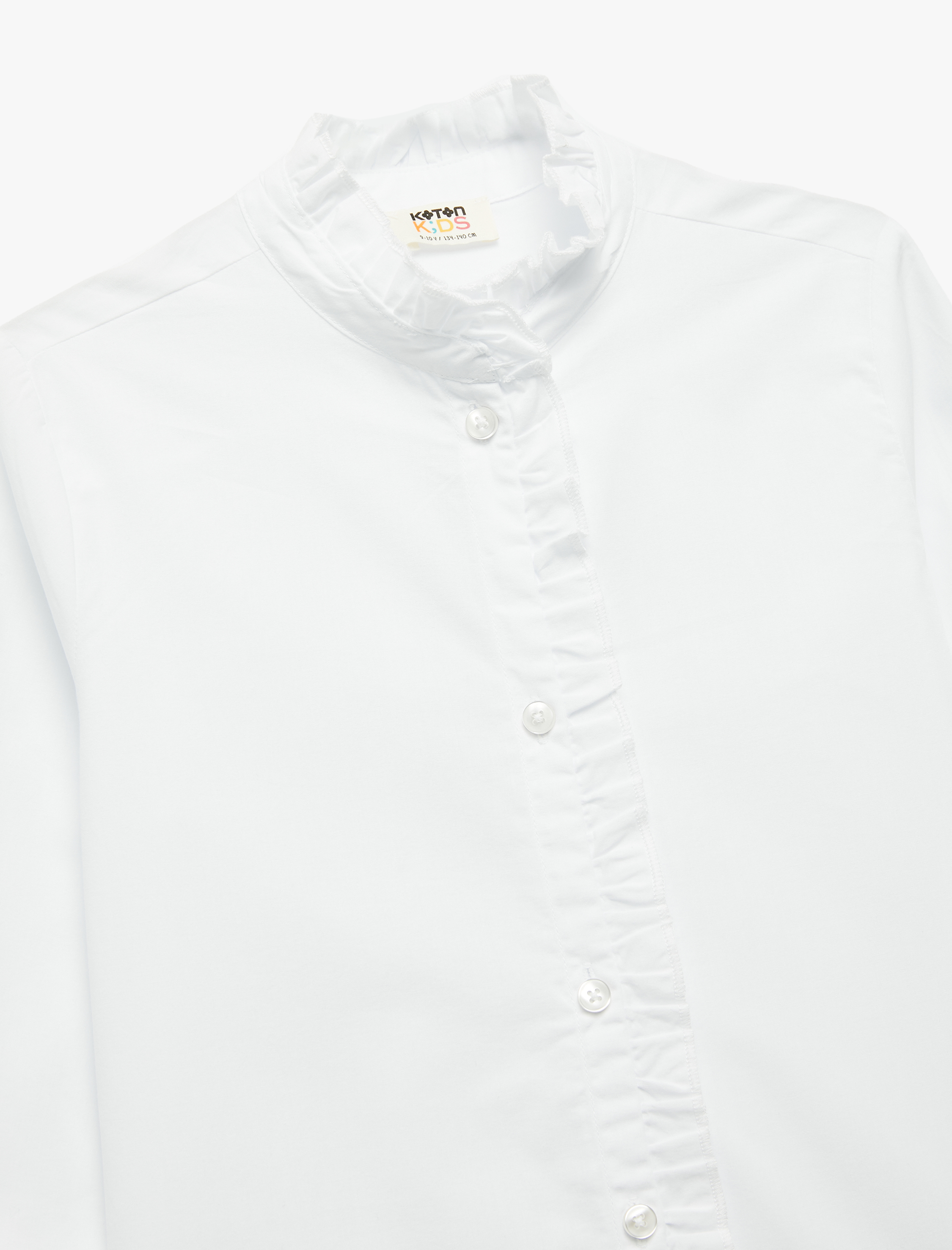  Kız Çocuk Pamuklu Uzun Kollu Fırfırlı Yaka Poplin Okul Gömleği