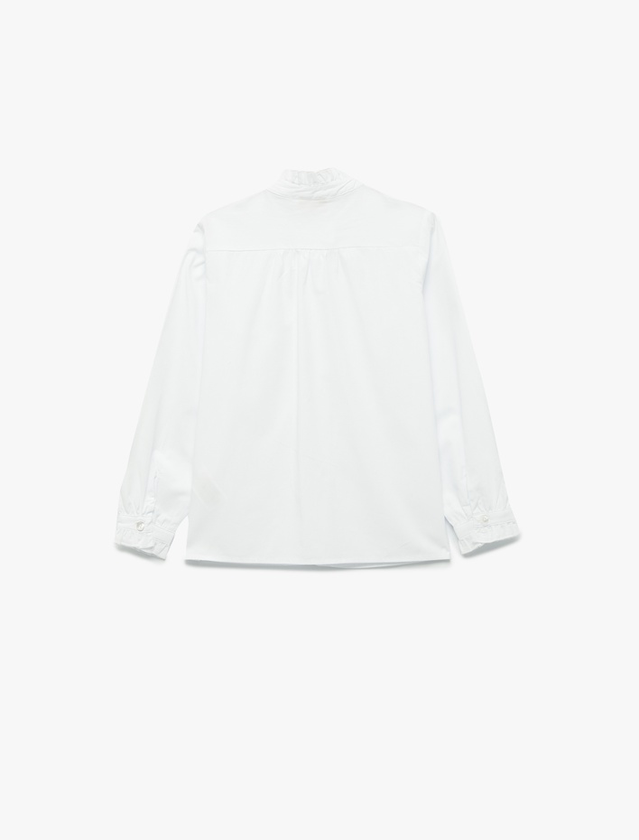 Kız Çocuk Pamuklu Uzun Kollu Fırfırlı Yaka Poplin Okul Gömleği