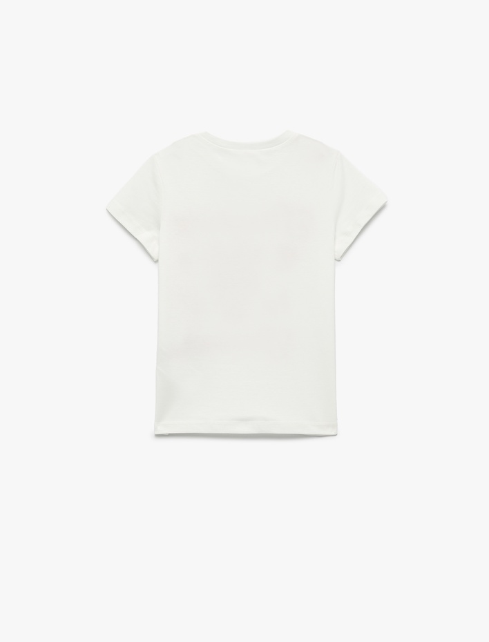 Kız Çocuk Çilek Baskılı Pamuklu Bisiklet Yaka Kısa Kollu Tişört