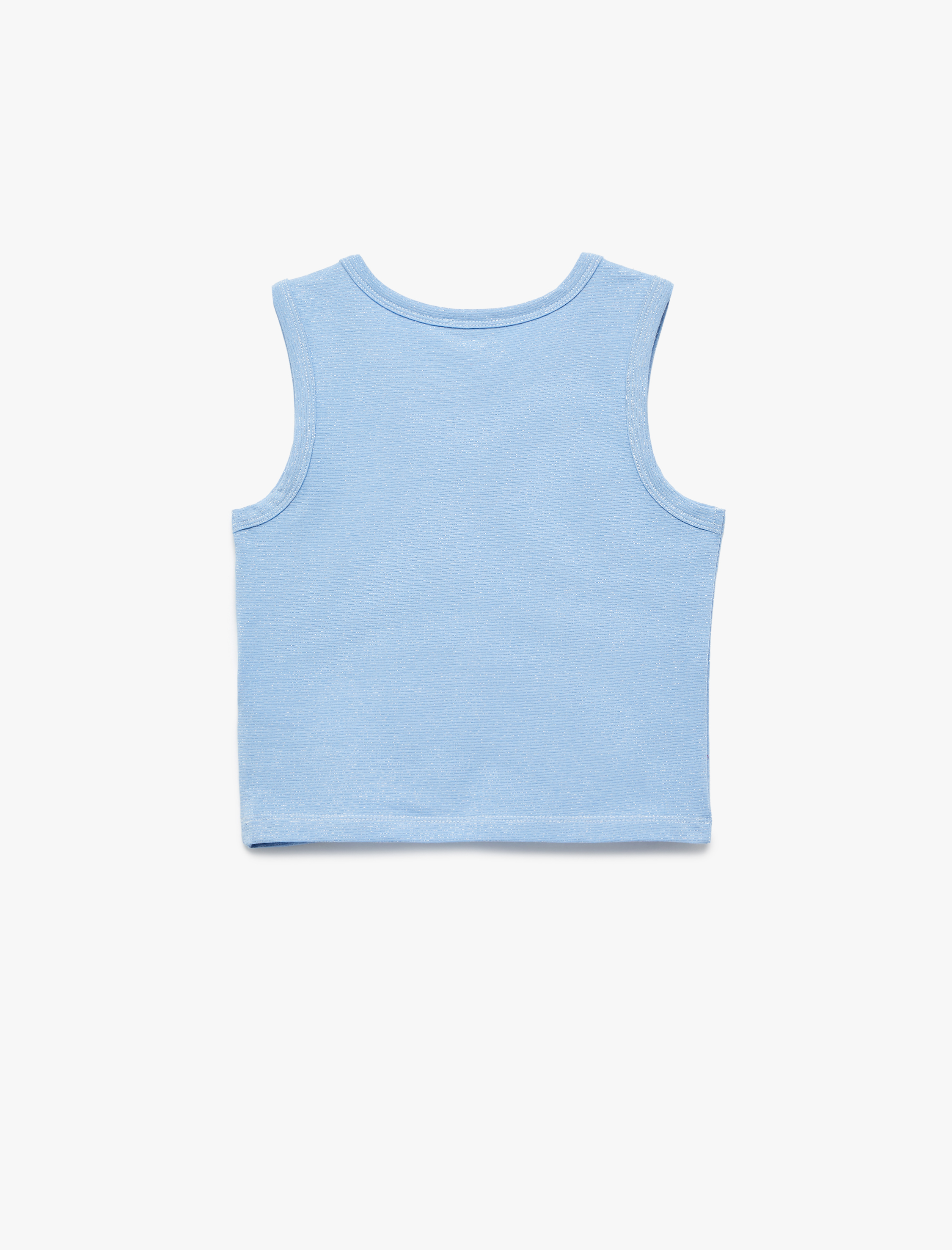  Kız Çocuk Pamuklu Bisiklet Yaka Slim Fit Fiyonk Baskılı Taş Detaylı Kolsuz Crop Atlet