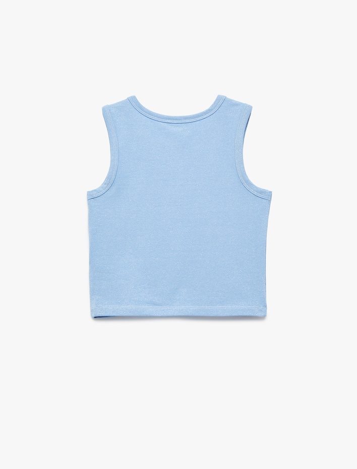 Kız Çocuk Pamuklu Bisiklet Yaka Slim Fit Fiyonk Baskılı Taş Detaylı Kolsuz Crop Atlet