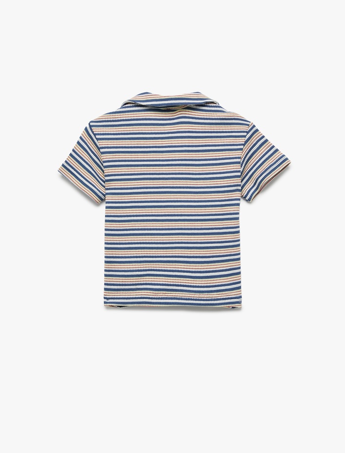 Erkek Bebek Çizgili Kısa Kollu Pamuklu Polo Yaka Tişört