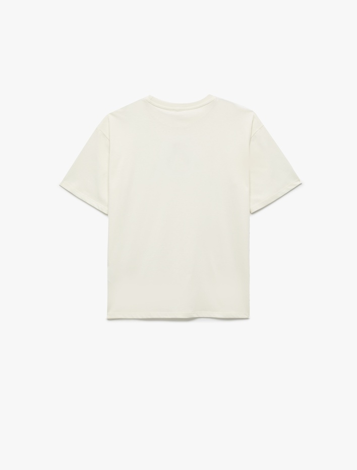 Kız Çocuk Pamuklu Ayıcık Nakış Detaylı Kısa Kollu Bisiklet Yaka Tişört