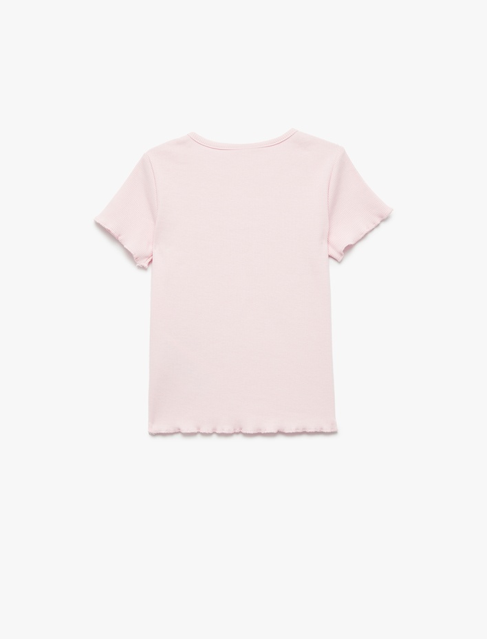 Kız Bebek Pamuklu Kısa Kollu Kaşkorse Çiçek Nakışlı Bisiklet Yaka Tişört