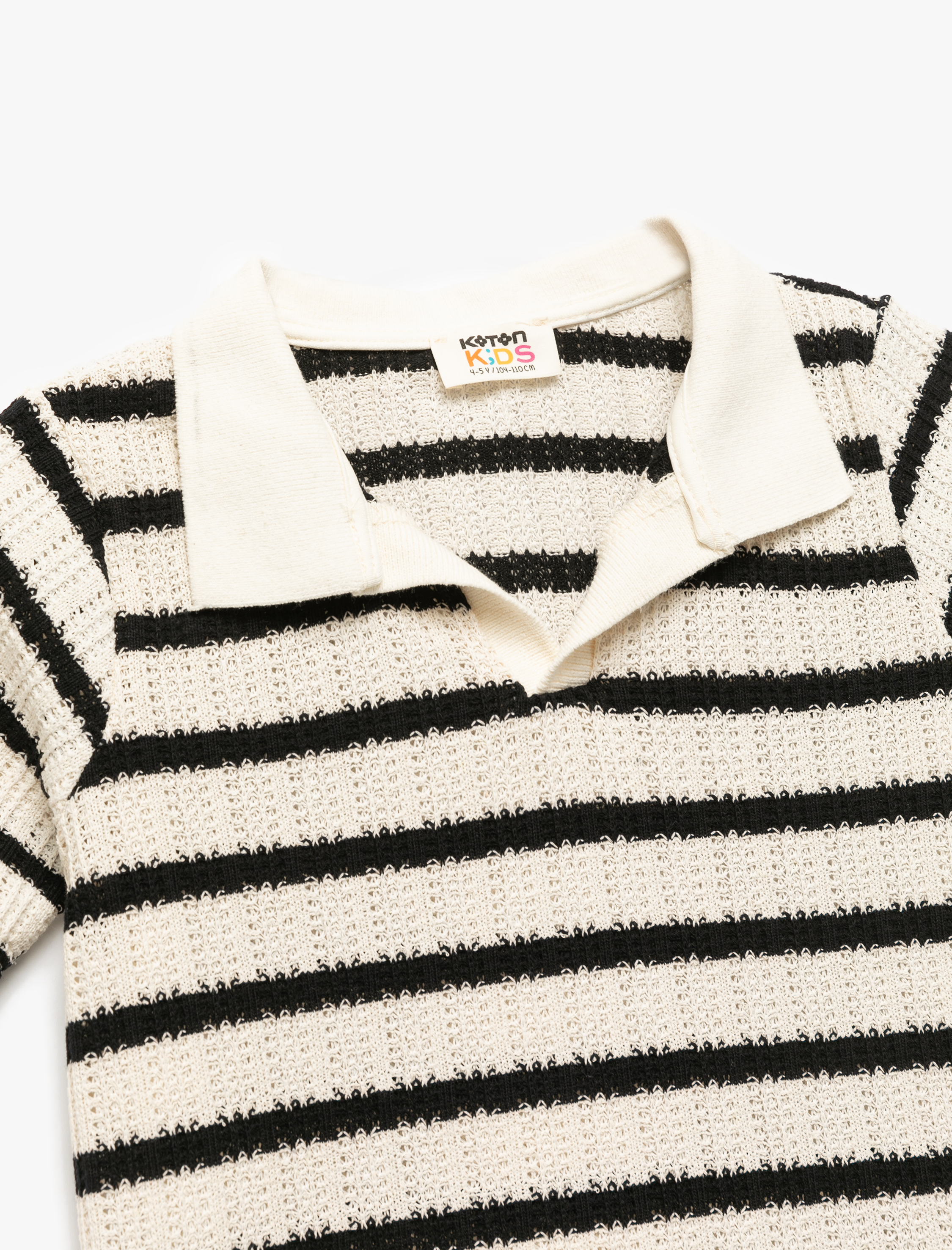  Erkek Çocuk Kısa Kollu Çizgili Polo Yaka Ajurlu Kroşe Tişört