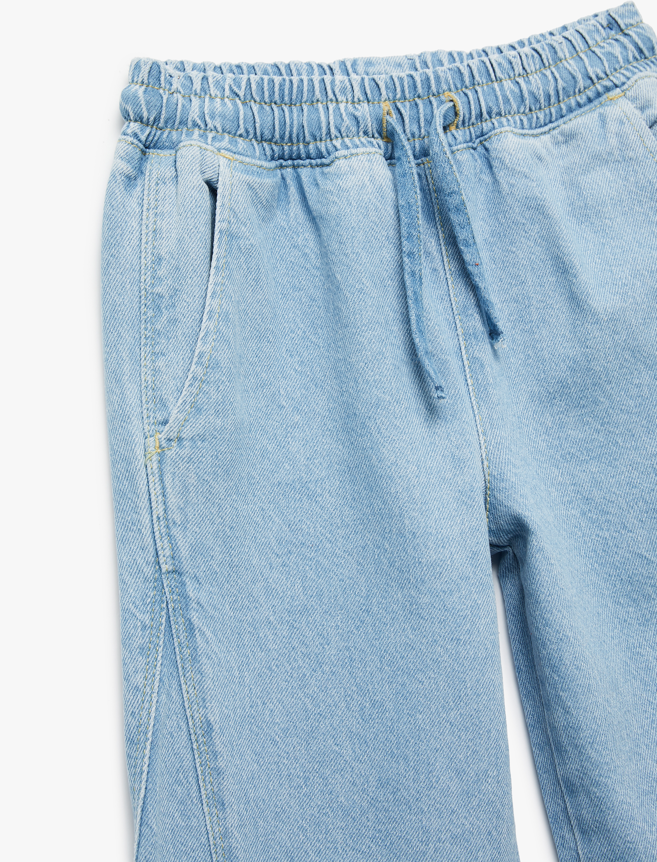  Kız Çocuk Beli Bağcıklı Cep Detaylı Geniş Paça Jean Pantolon