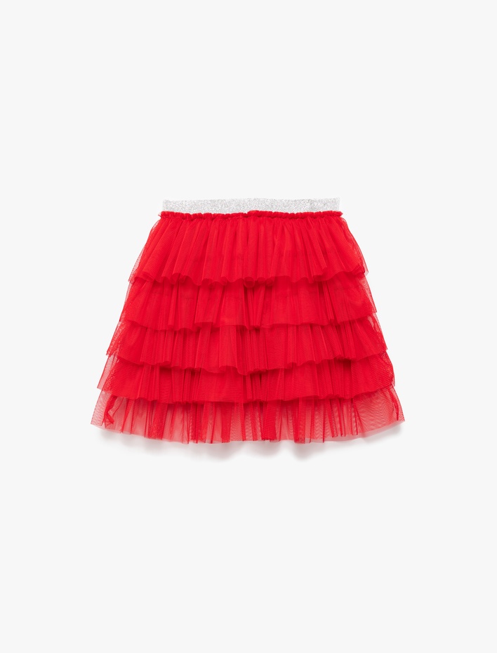 Kız Çocuk Kat Kat Tül Detaylı Astarlı Parlak Lastikli Mini Tütü Etek