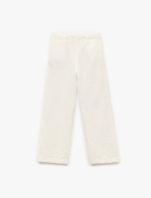 Keten Görünümlü Dokulu Cepli Geniş Paça Pantolon_1