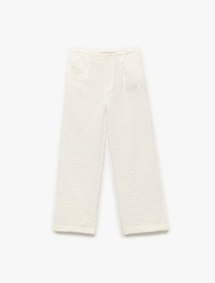 Keten Görünümlü Dokulu Cepli Geniş Paça Pantolon
