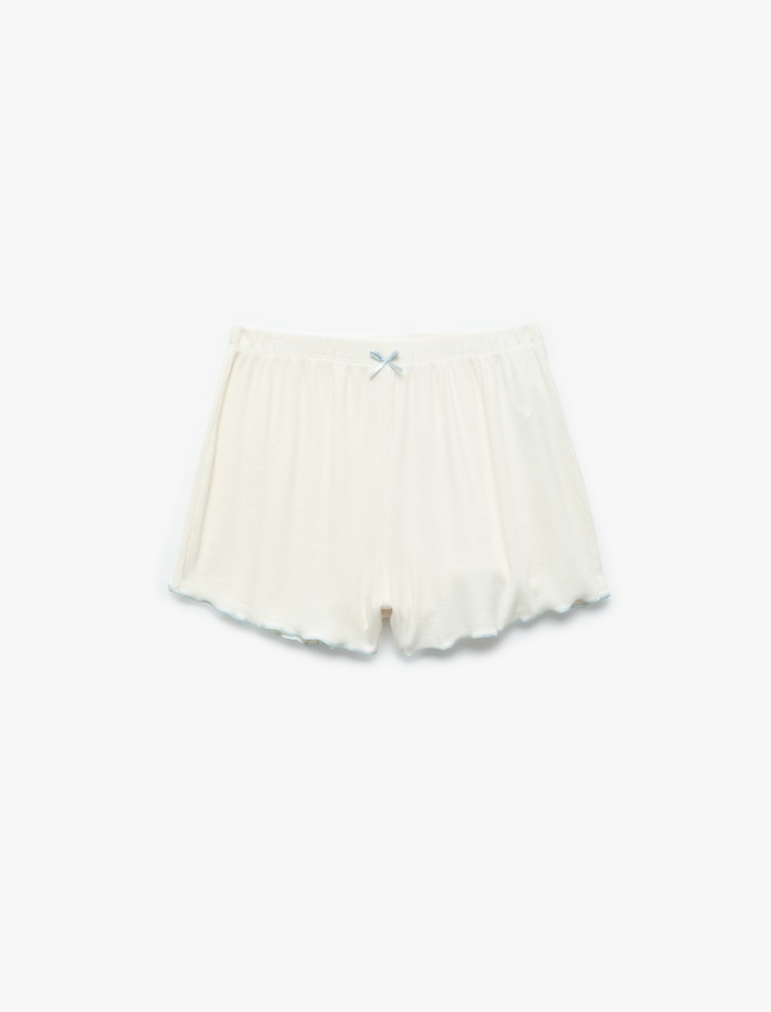  Rahat Kalıp Fiyonklu Mini Kaşkorse Viskon Şort Pijama Altı