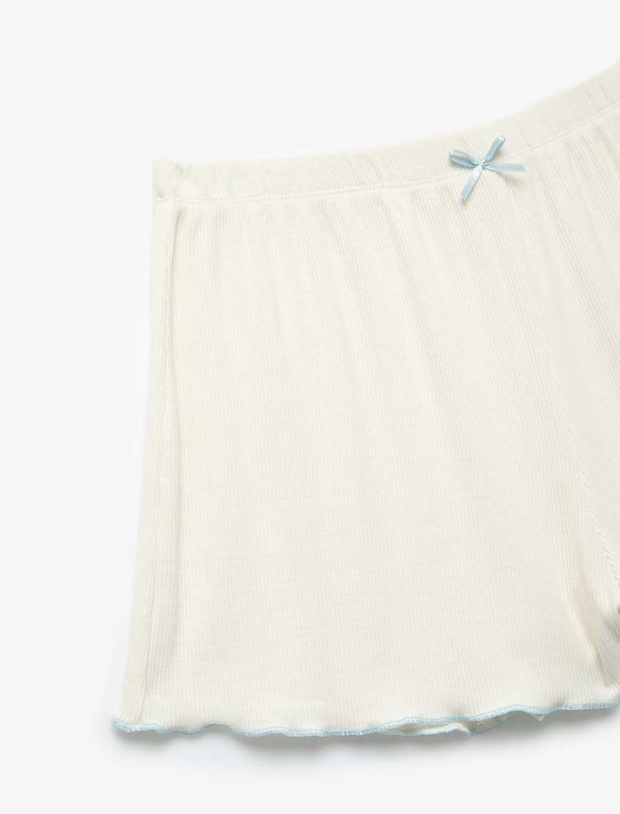   Rahat Kalıp Fiyonklu Mini Kaşkorse Viskon Şort Pijama Altı