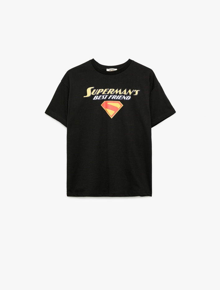 Erkek Çocuk Superman Lisanslı Kısa Kollu Bisiklet Yaka Baskılı Oversize Tişört