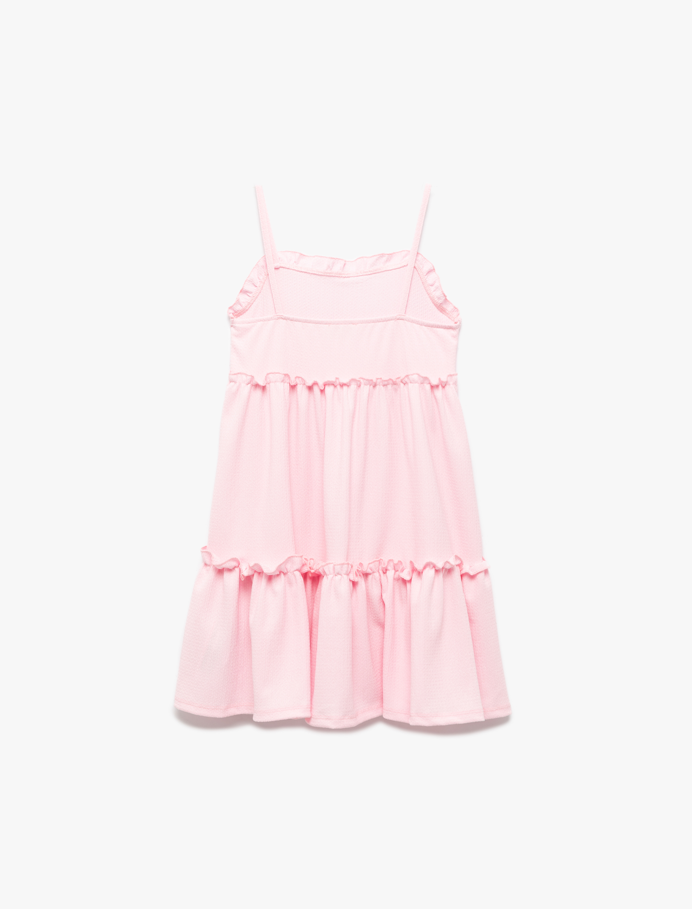  Kız Çocuk İp Askılı Katlı Kolsuz Fırfırlı Midi Elbise