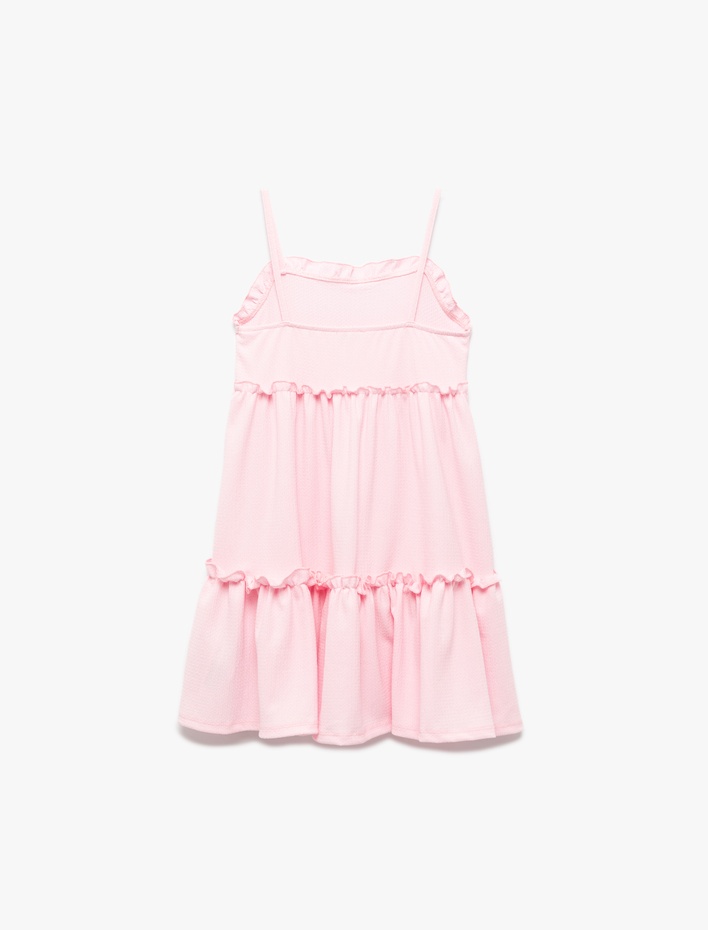 Kız Çocuk İp Askılı Katlı Kolsuz Fırfırlı Midi Elbise