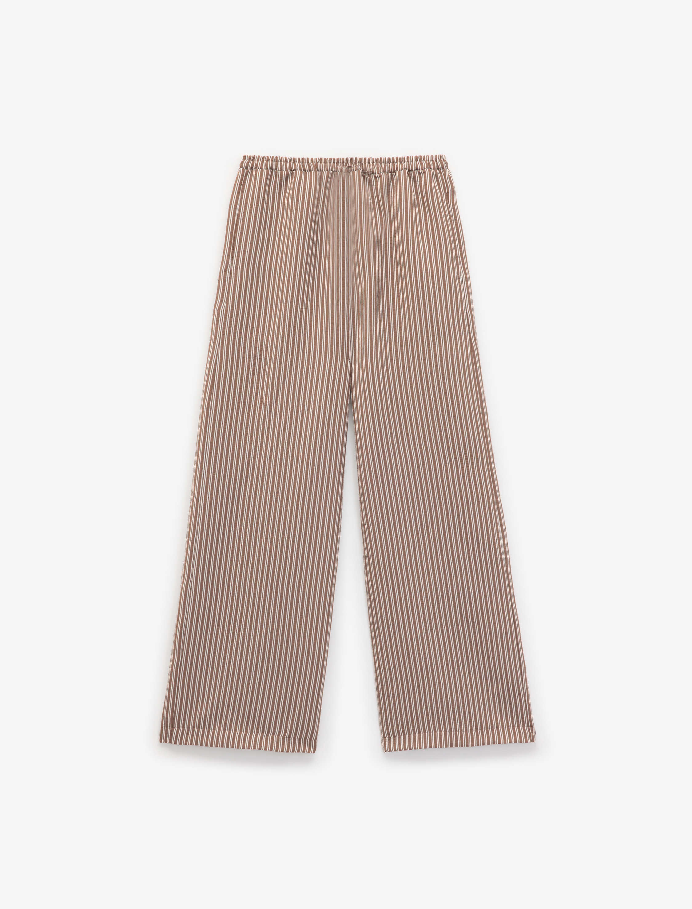   Beli Bağcıklı Rahat Kalıp Cepli Modal Karışımlı Çizgili Pantolon