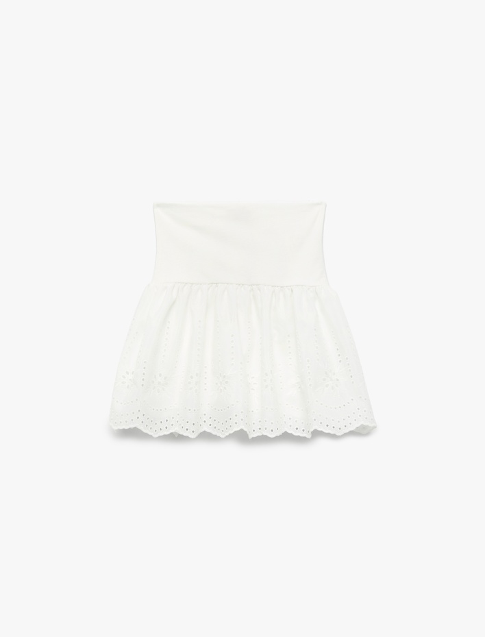 Kız Çocuk Pamuklu A Kesim Şortlu Fistolu Brodeli Etek