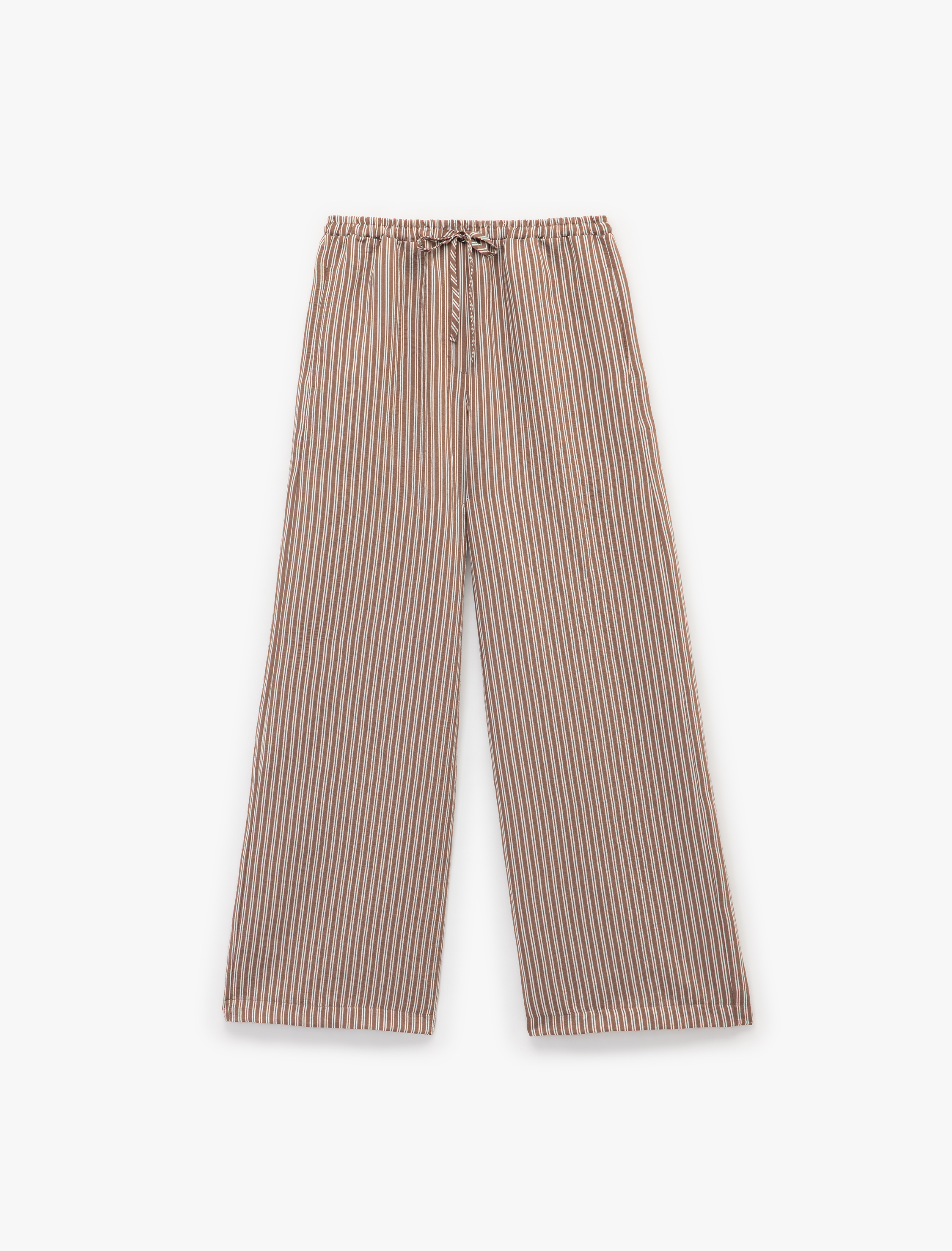   Beli Bağcıklı Rahat Kalıp Cepli Modal Karışımlı Çizgili Pantolon