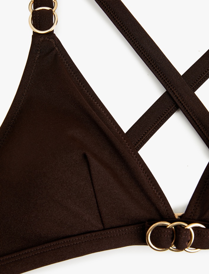  Aksesuarlı Çapraz Askılı Derin V Yaka Parlak Bikini Üstü