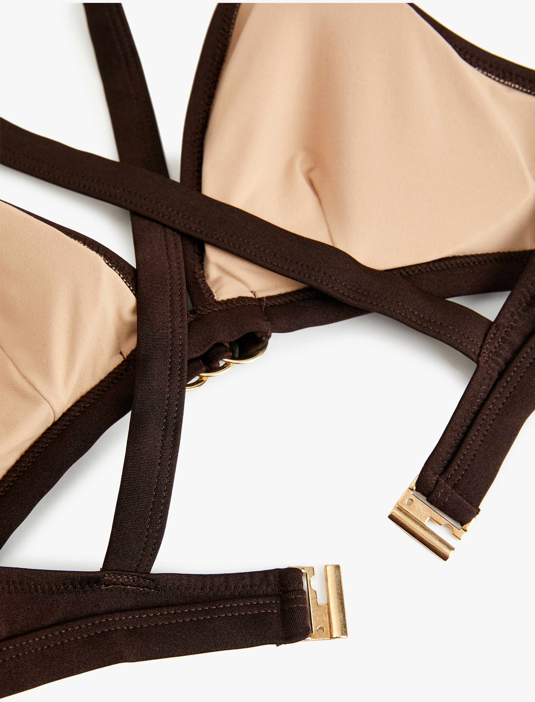   Aksesuarlı Çapraz Askılı Derin V Yaka Parlak Bikini Üstü