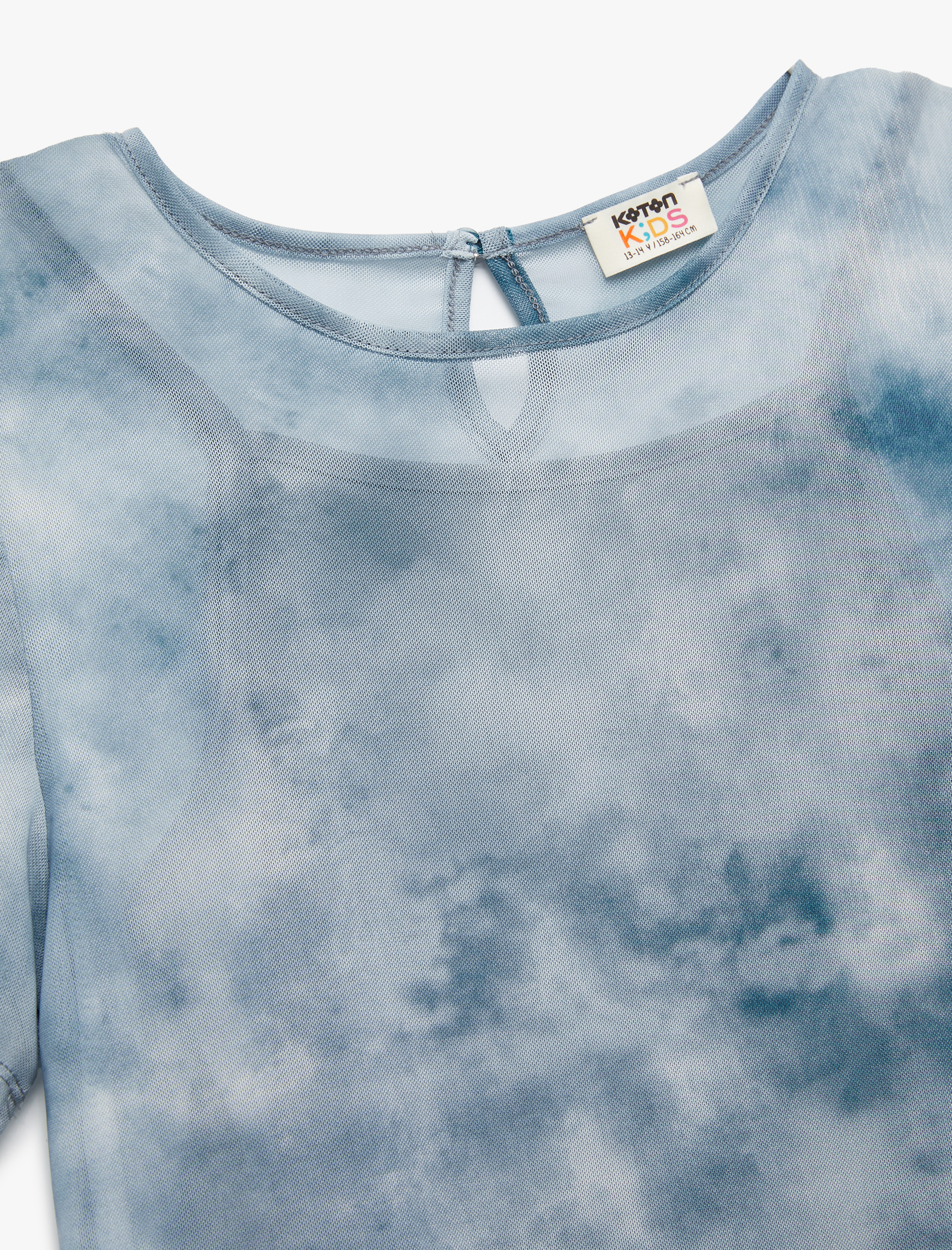  Kız Çocuk Kısa Kollu Astarlı Bisiklet Yaka Tül Bluz