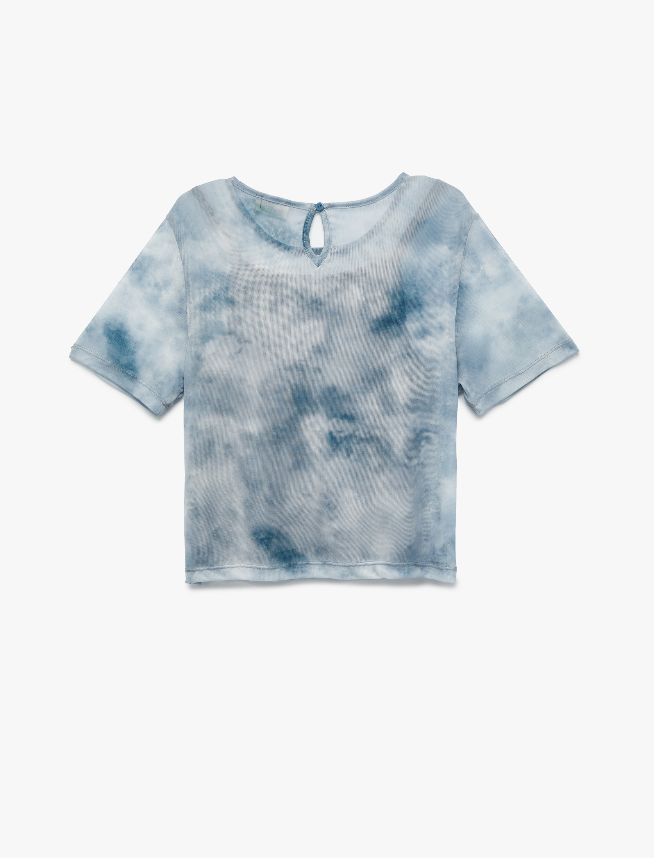  Kız Çocuk Kısa Kollu Astarlı Bisiklet Yaka Tül Bluz