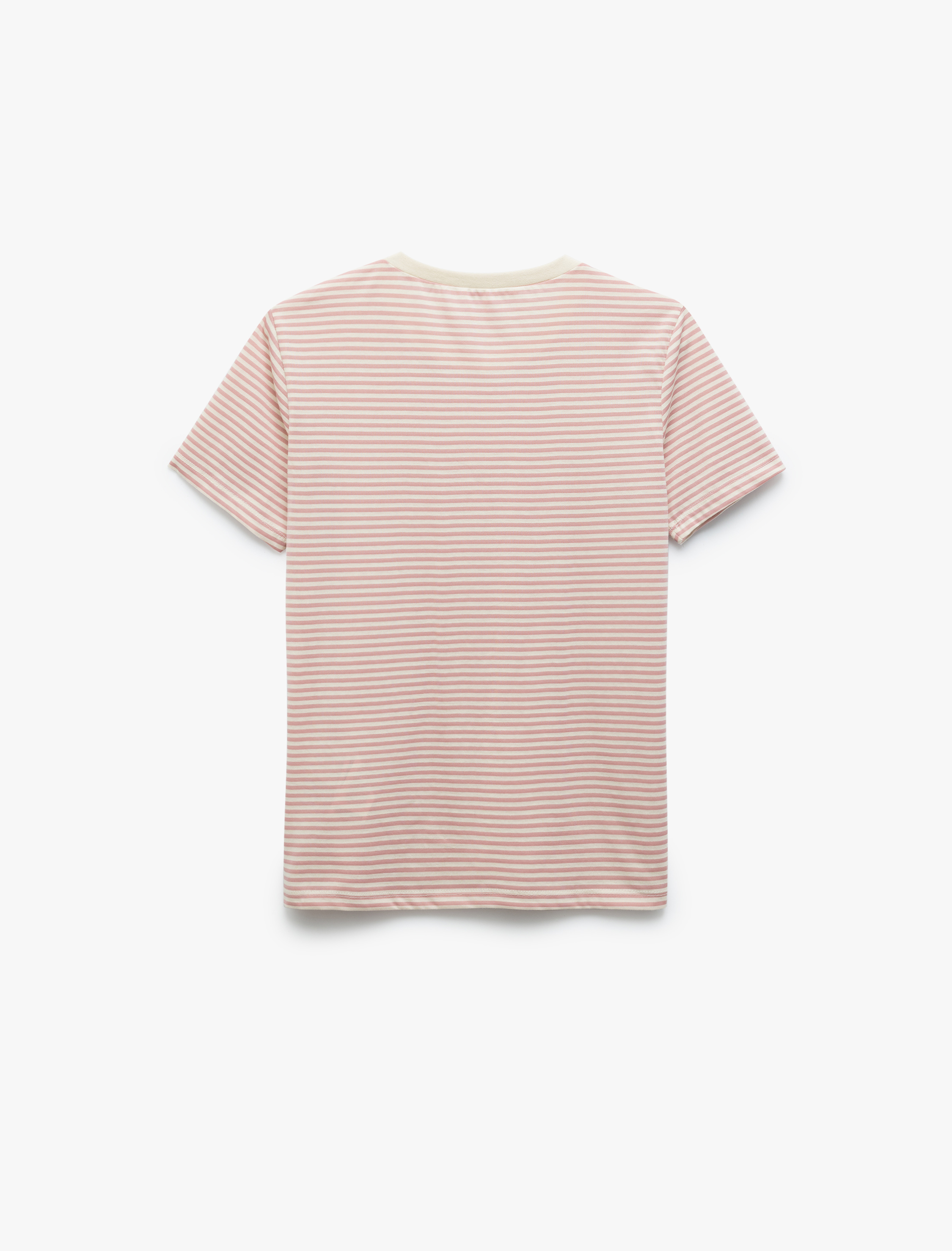   Çizgili Baskılı Bisiklet Yaka Kısa Kollu Tişört