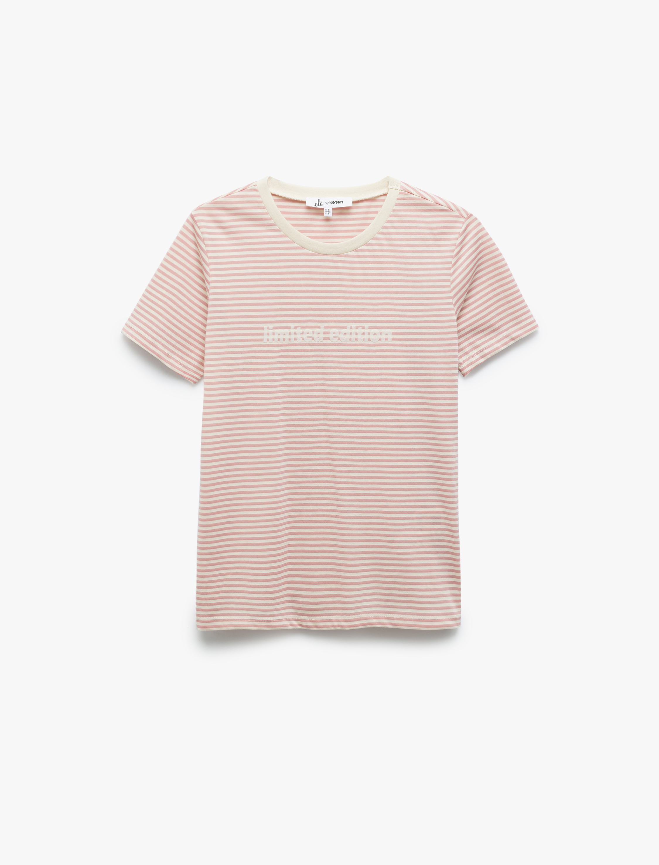   Çizgili Baskılı Bisiklet Yaka Kısa Kollu Tişört