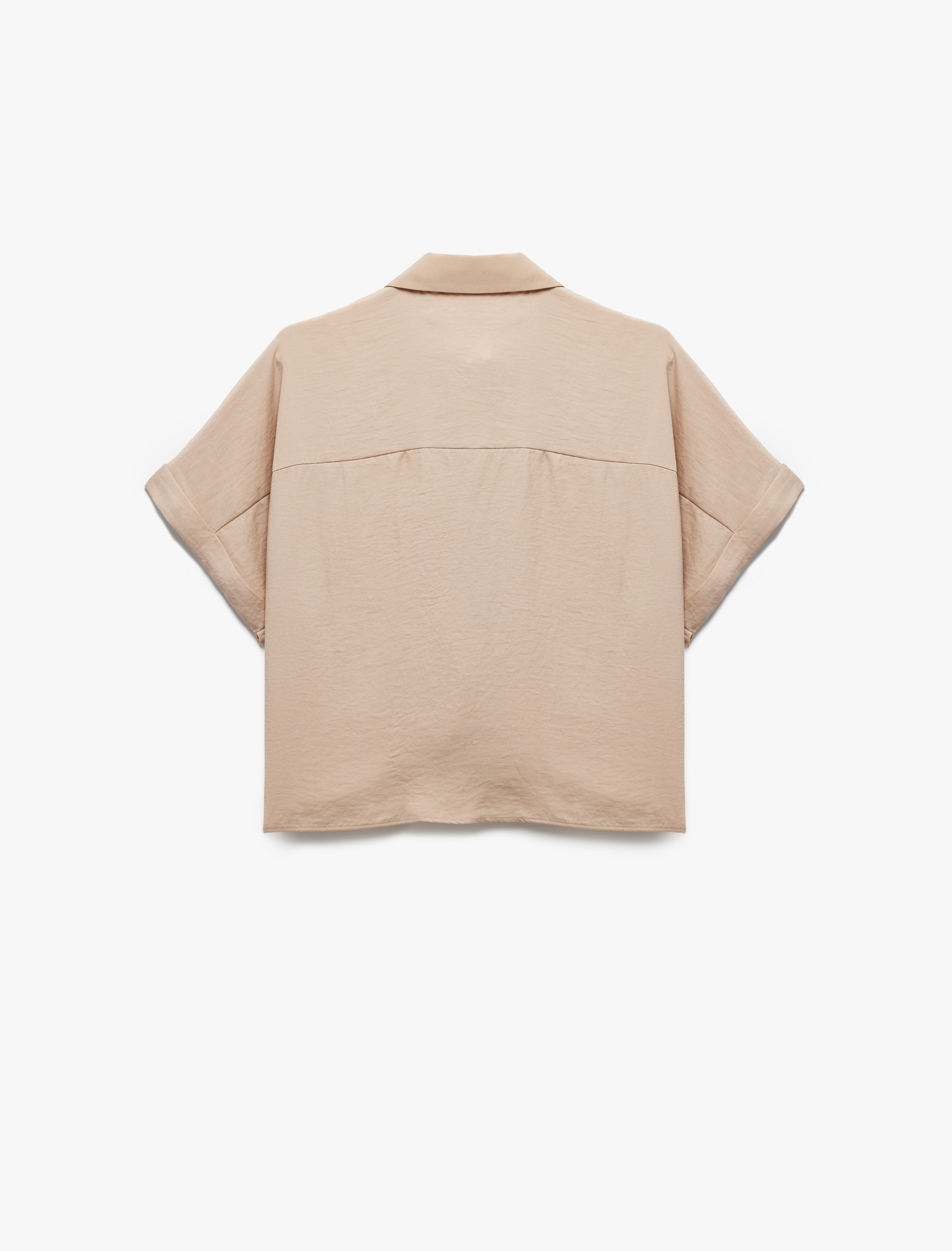 Aerobin Kumaş Kısa Kollu Klasik Yaka Saten Oversize Gömlek