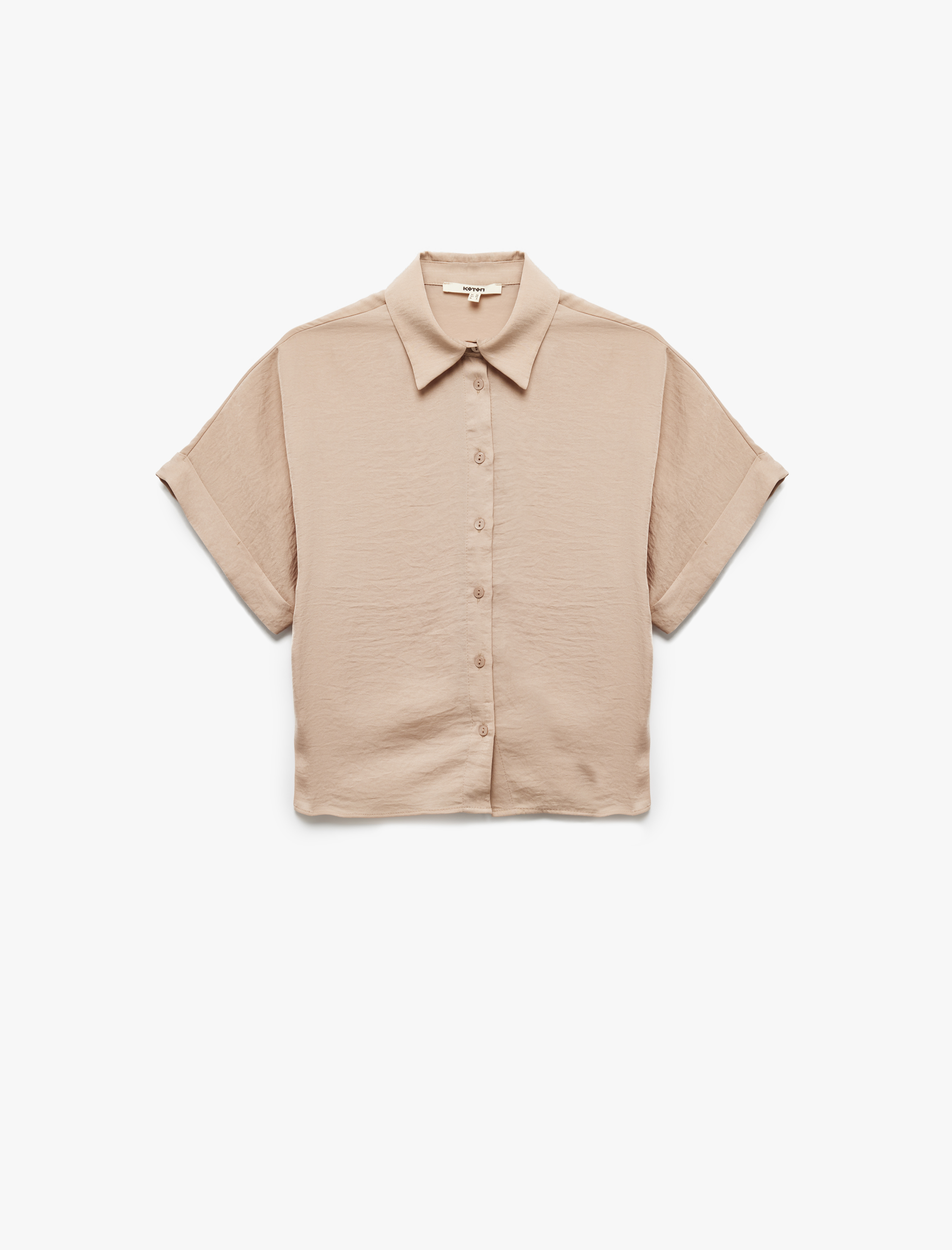 Aerobin Kumaş Kısa Kollu Klasik Yaka Saten Oversize Gömlek