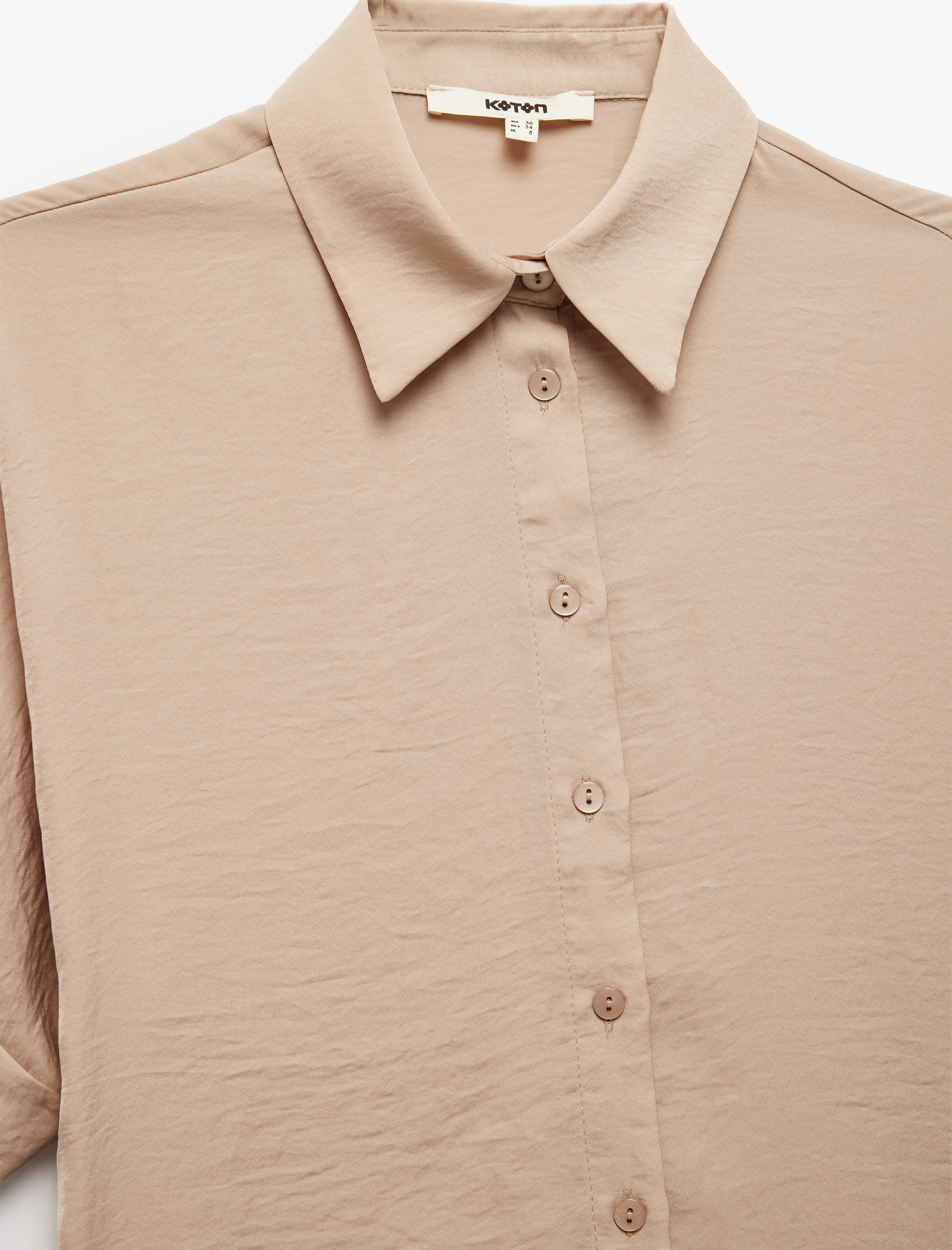 Aerobin Kumaş Kısa Kollu Klasik Yaka Saten Oversize Gömlek