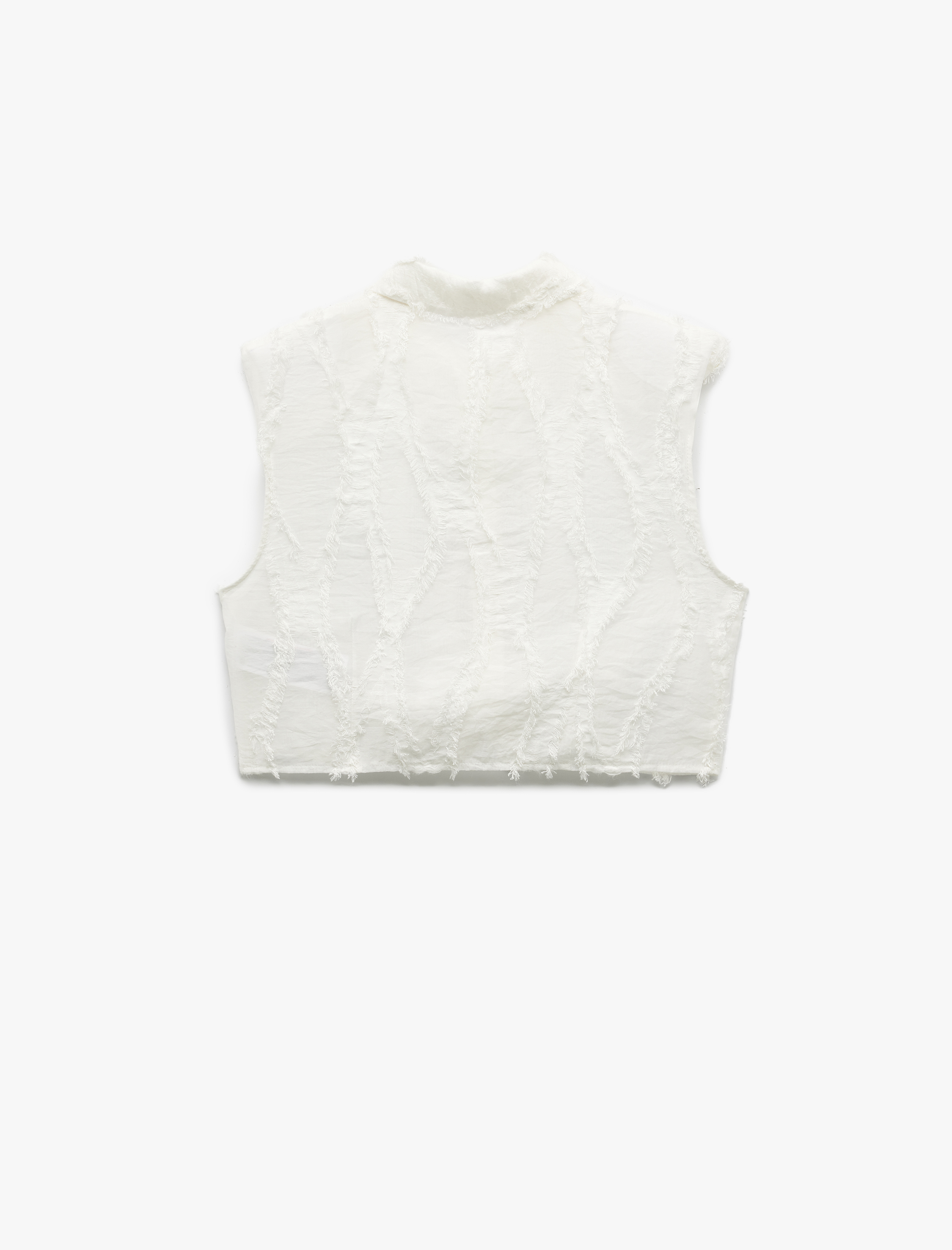   Koton X Melis Ağazat - Viskon Kumaş Astarlı Dokulu Klasik Yaka Kolsuz Crop Gömlek