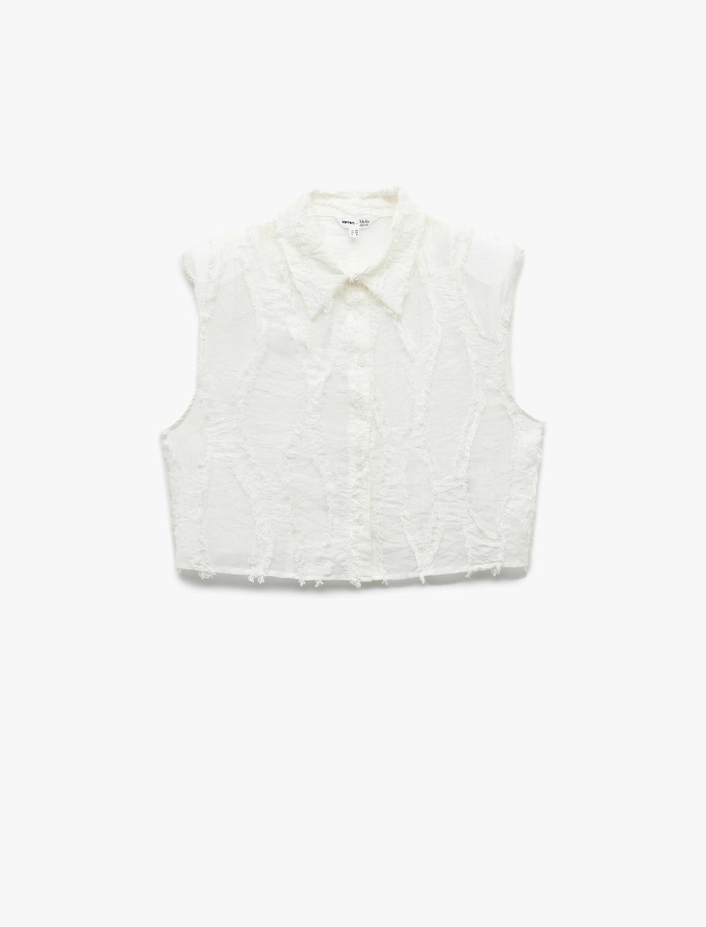   Koton X Melis Ağazat - Viskon Kumaş Astarlı Dokulu Klasik Yaka Kolsuz Crop Gömlek