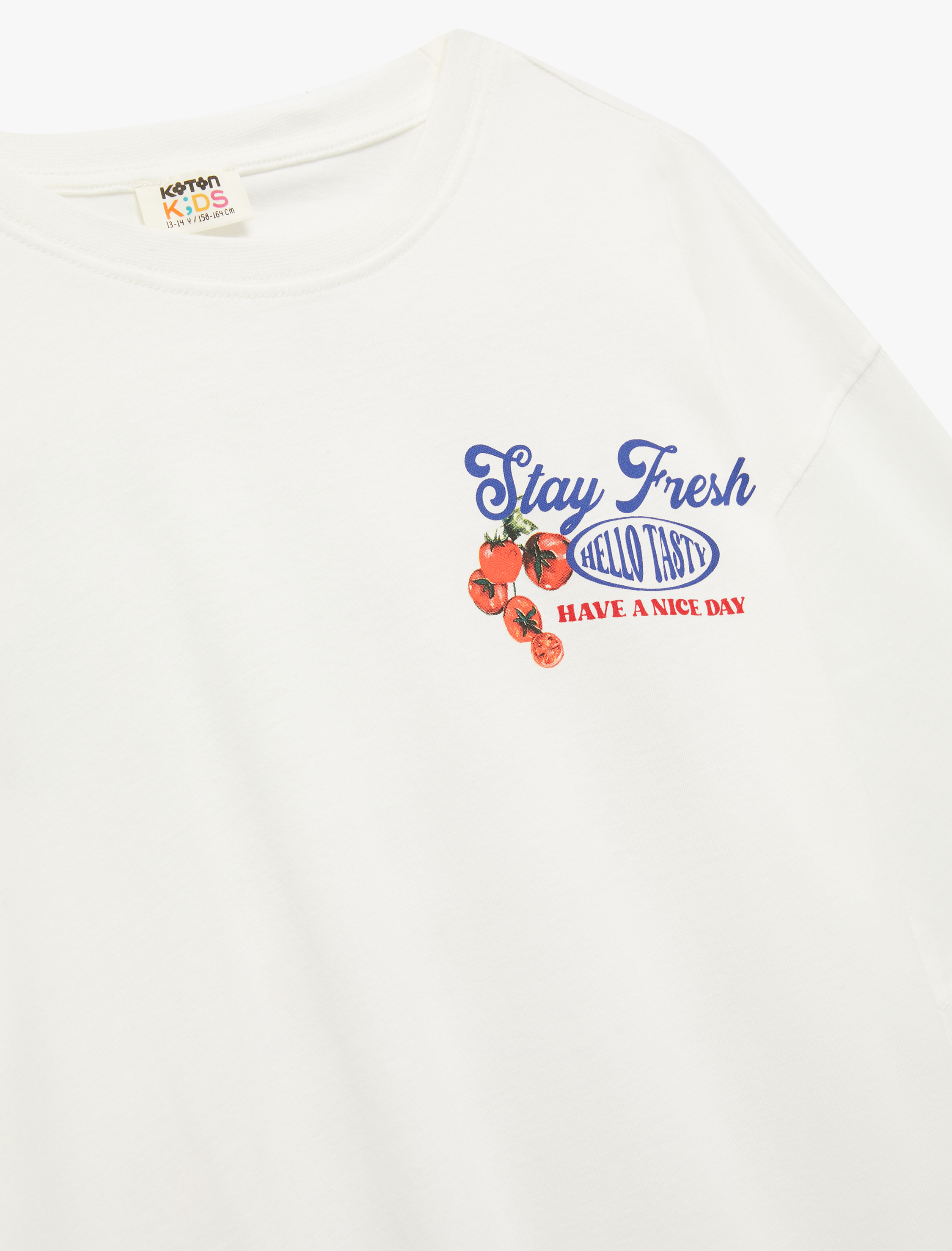  Kız Çocuk Pamuklu Kısa Kollu Bisiklet Yaka Arkası Meyve Baskılı Bol Kalıp Tişört