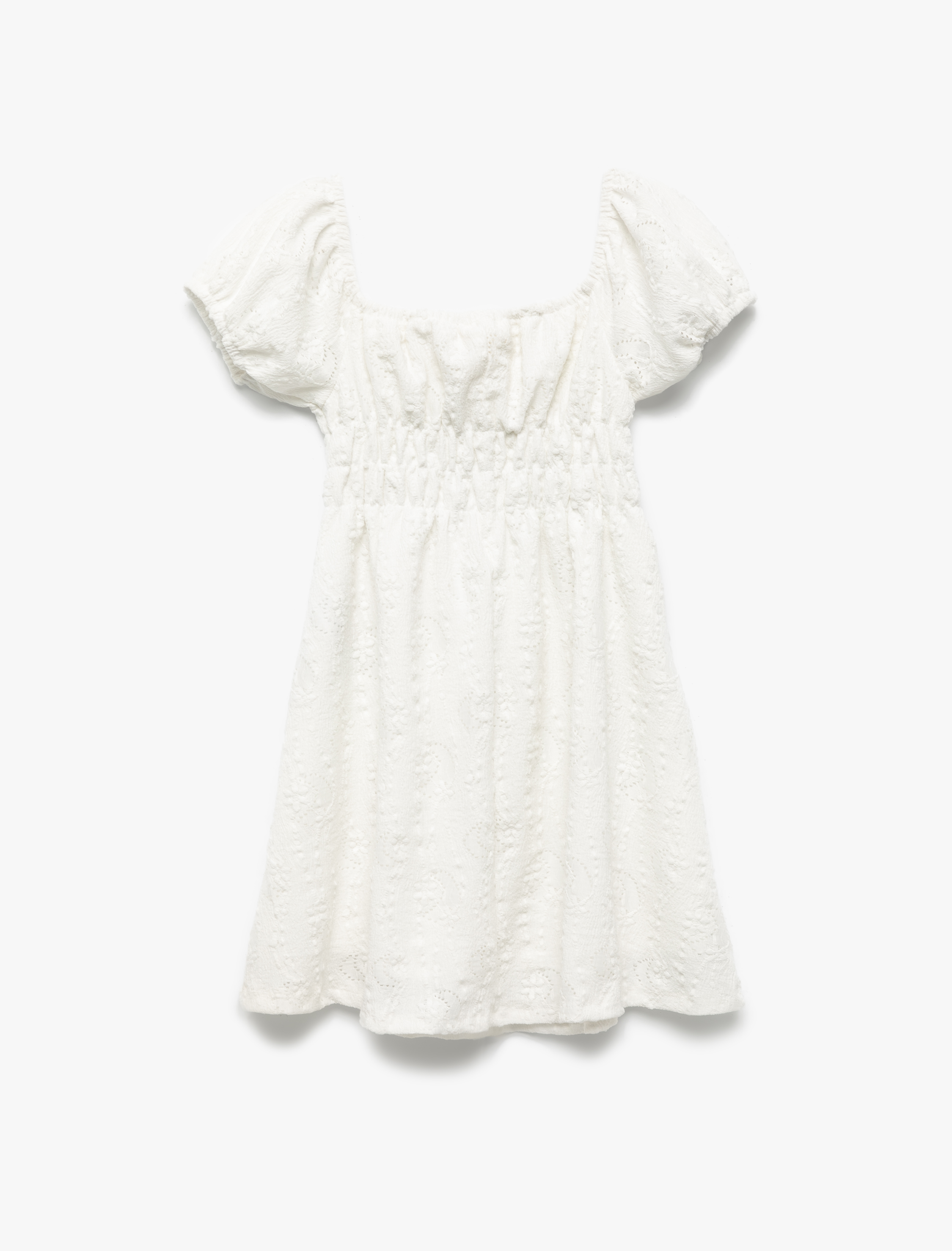  Kız Çocuk Bisiklet Yaka Brode Fiyonk Detaylı Balon Kollu Elbise