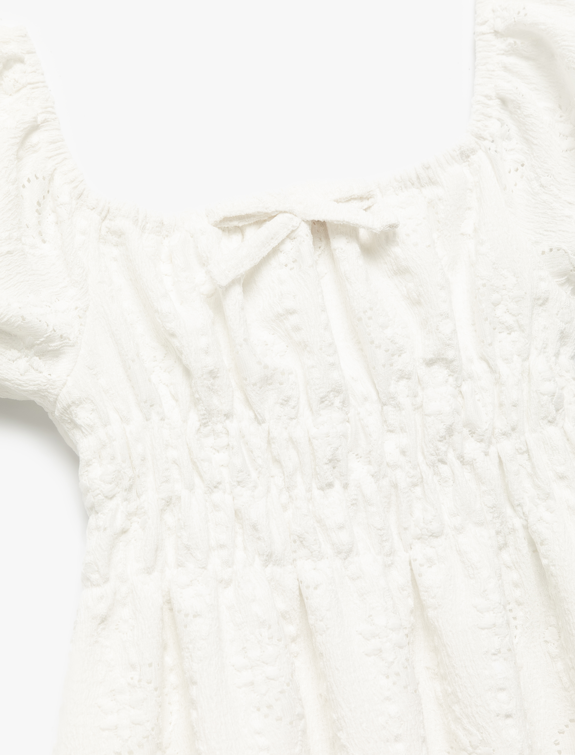  Kız Çocuk Bisiklet Yaka Brode Fiyonk Detaylı Balon Kollu Elbise