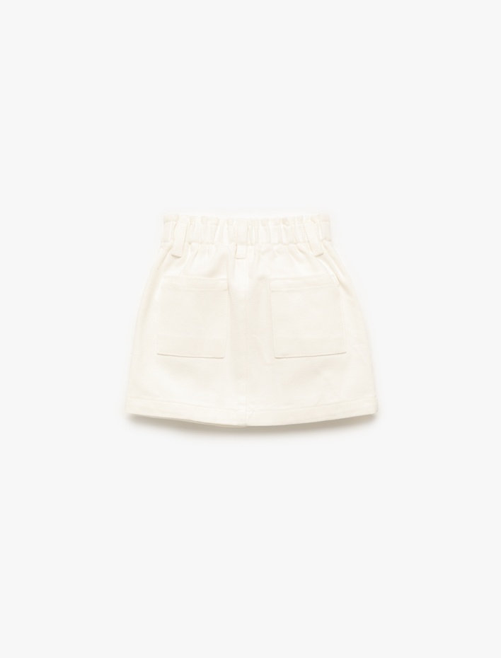 Kız Bebek Çıt Çıt Düğme Detaylı Beli Lastikli Cepli Mini Etek