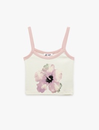 Askılı Çiçek Baskılı Slim Fit Pamuklu Kolsuz Bluz