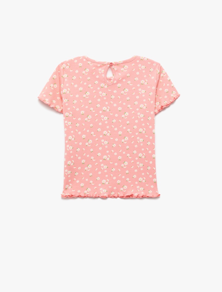 Kız Bebek Bisiklet Yaka Pamuklu Kaşkorse Kısa Kollu Çiçekli Tişört